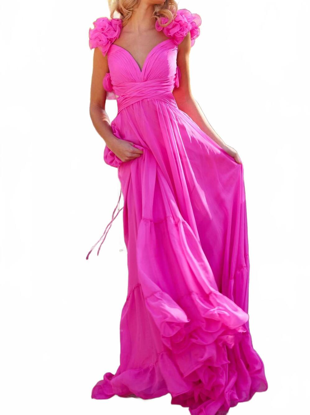 NEW JOVANI pleated maxi chiffon dress in hot pink